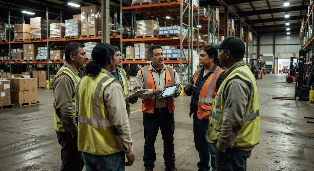 Warehouse team morning huddle