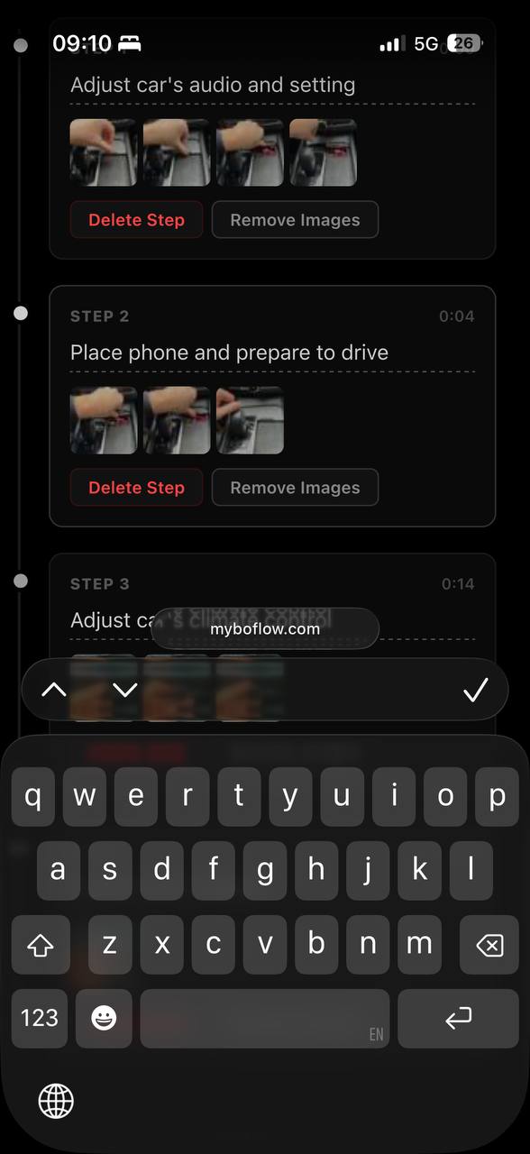 Editing steps inline on mobile with keyboard open